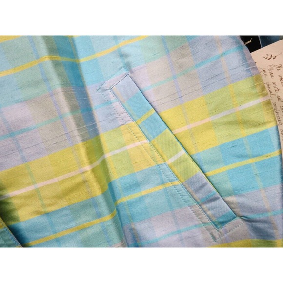 MURELI Sz S Small 100% Silk Aqua Blue Green Plaid Lined Jacket w/ Tags - Picture 4 of 15